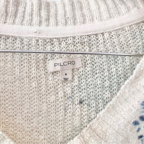 Pilcro Anthro Slouchy V-Neck Sweater Small Oversized Ivory Floral Bohemian - Picture 5 of 7